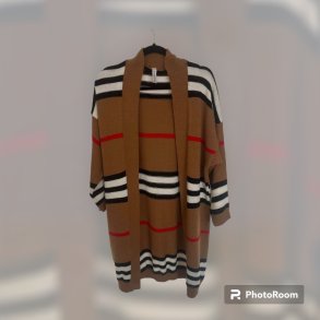 Strik - Stribet Cardigan, Brun