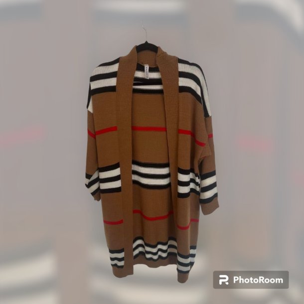 Strik - Stribet Cardigan, Brun